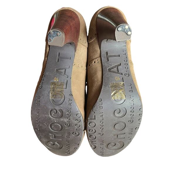 Chocolat Blu Oxfords Womens 10 Denise Tan Suede Leather Lace-Up Heeled Shoes - Picture 8 of 8